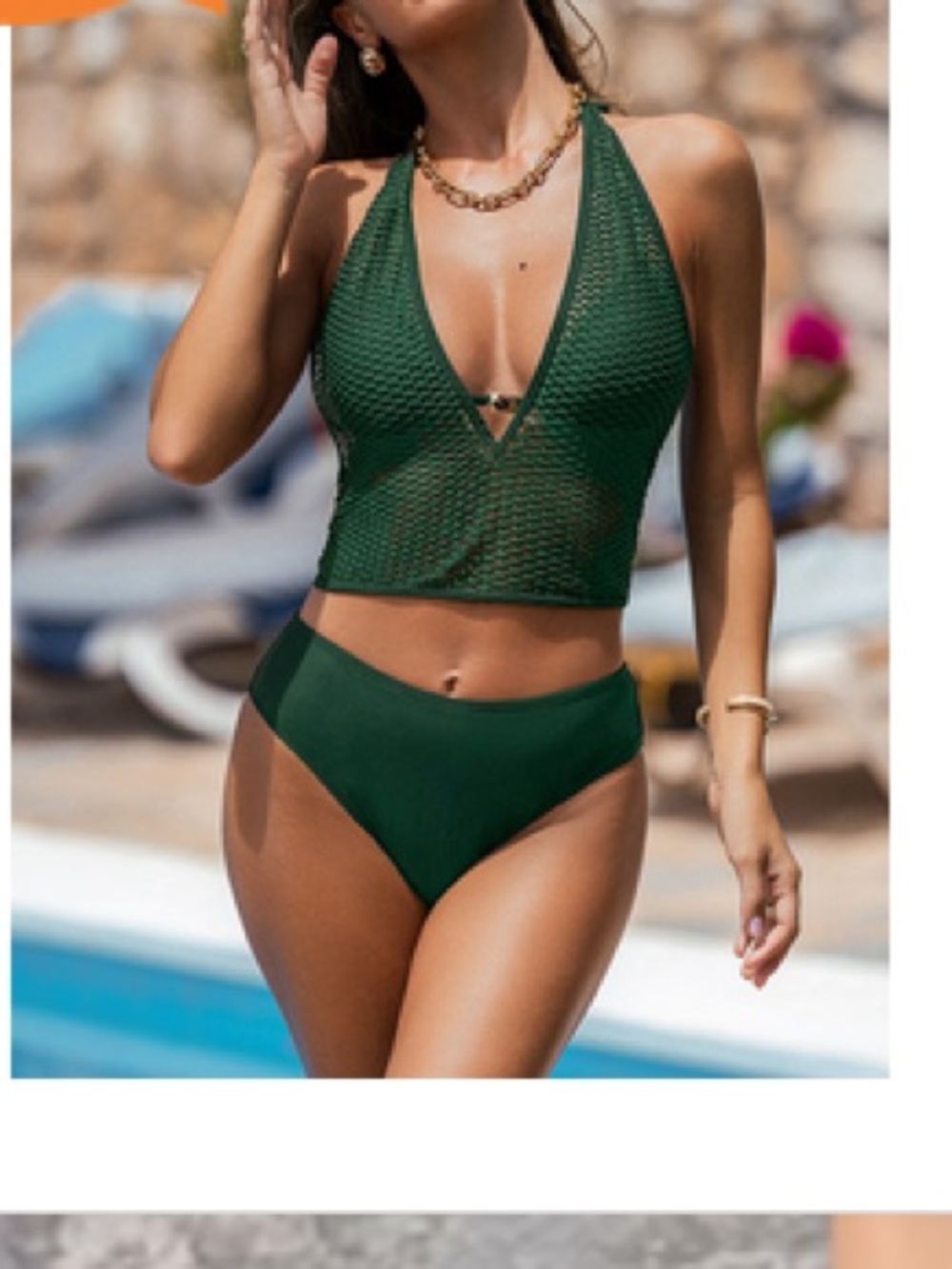 Cupshe Dark Green Halter Mesh Tankini Bikini Set